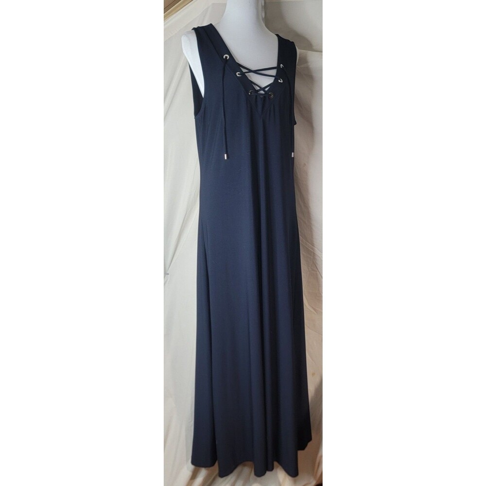 Philosophy Women’s XL Navy Blue Sleeveless Maxi Dress Lace-Up Grommet Casual 61"